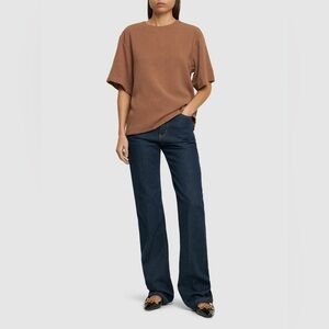 Anine Bing Maddie Tech Crepe Top in Camel Brown NWT Small Designer Oversized